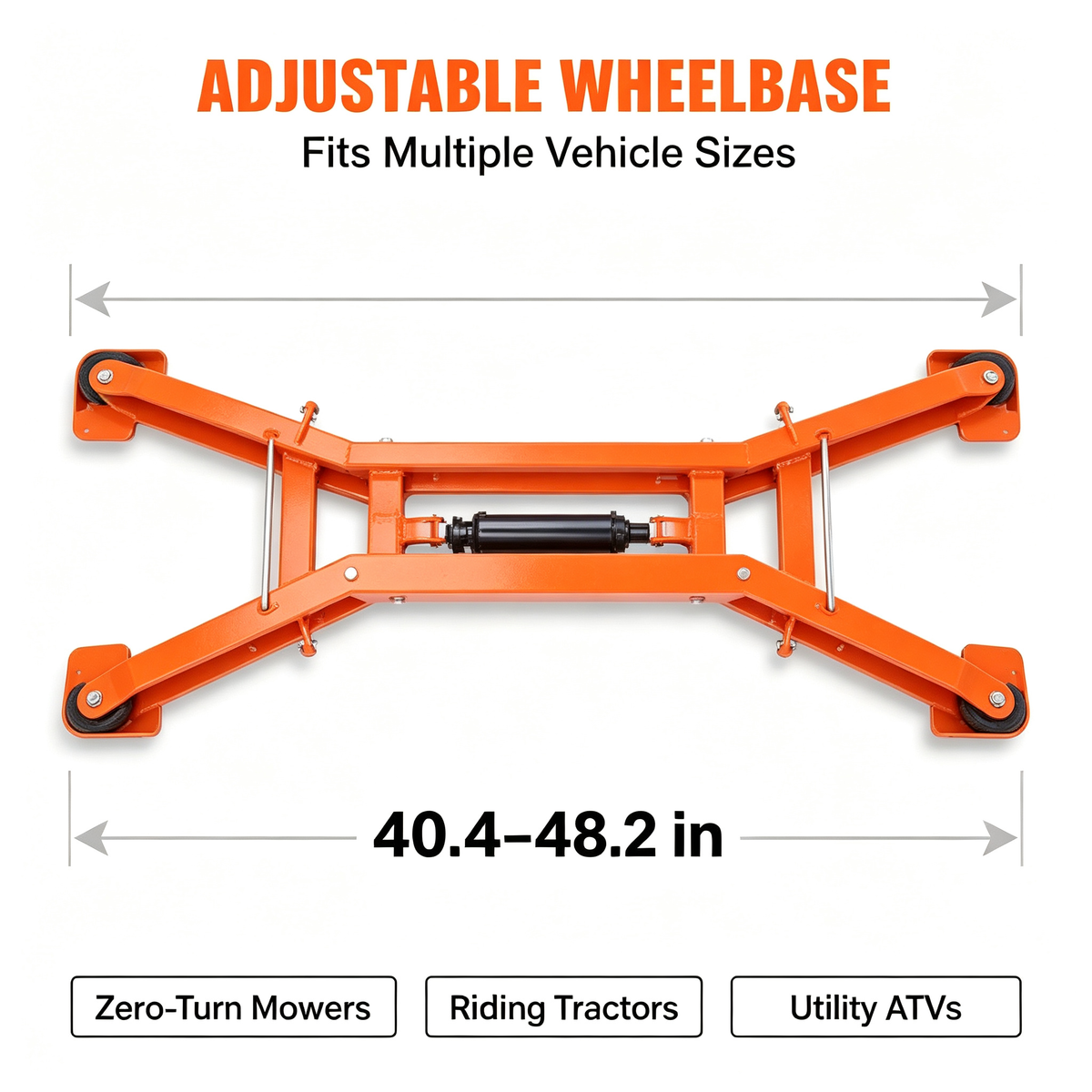 Hydraulic Lawn Mower Lift Jack, 500 LBS Load Capacity Solid Carbon Steel Mower Lifter, Adjustable Width Mobile Maintenance Lift for Zero Turn Mowers & Riding Garden Tractors, Orange