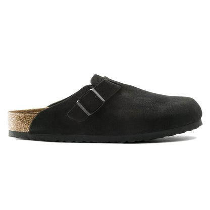 Birkenstock Womens Boston Soft Footbed Sandals - Black Suede