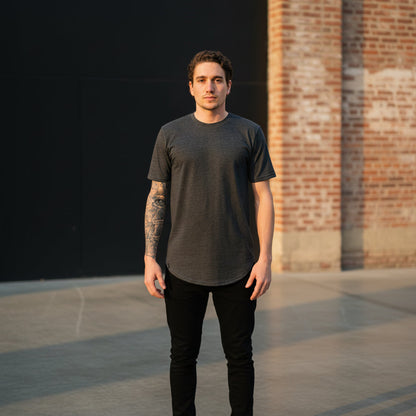 The Closet Inc Men Curved Hem T-Shirts “ Charcoal With Clear C