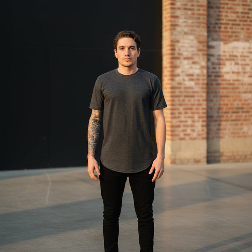 The Closet Inc Men Curved Hem T-Shirts “ Charcoal With Clear C