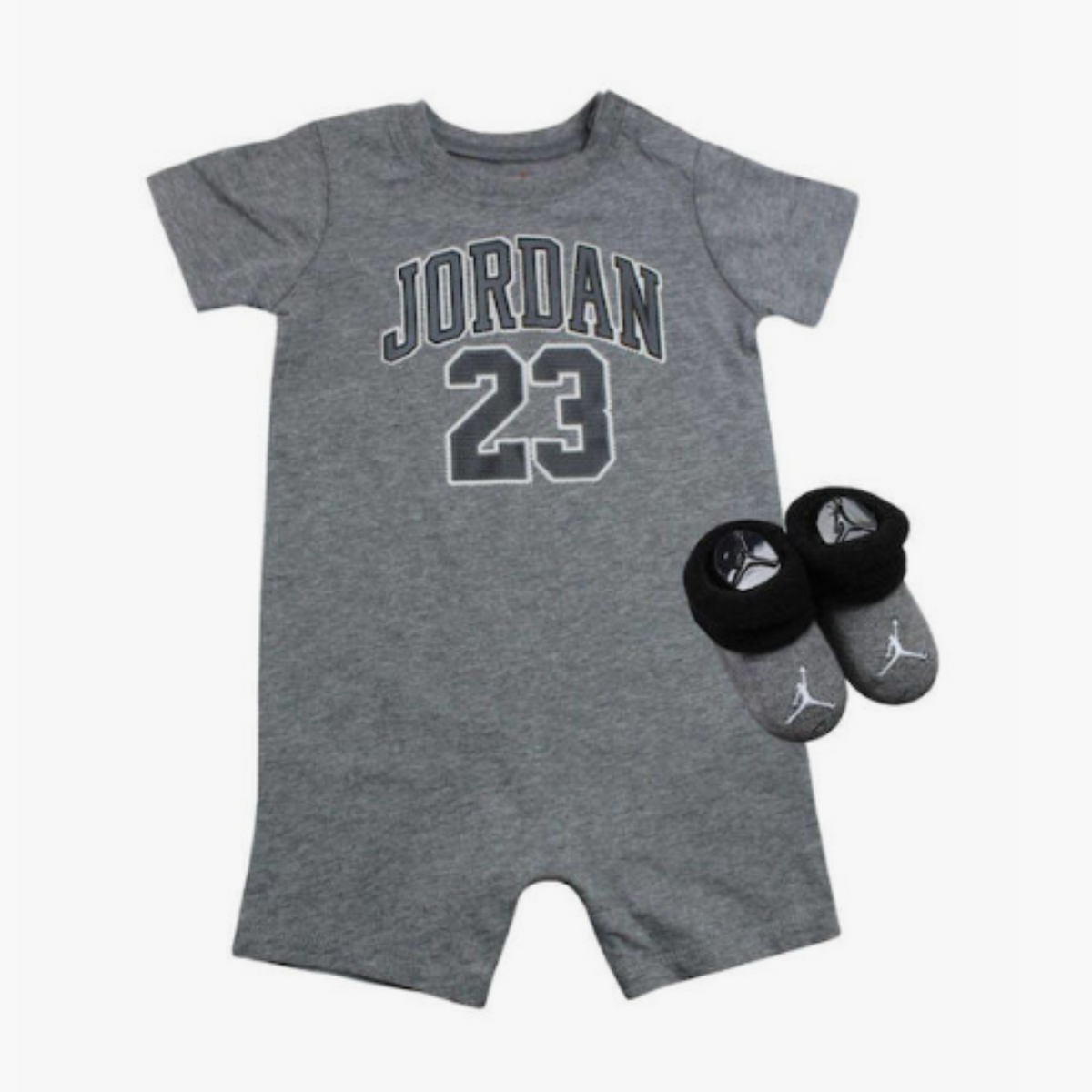Baby/Toddler Jordan 23 Romper & Bootie Set 0-6M (2Piece Set) "Carbon Grey Black"
