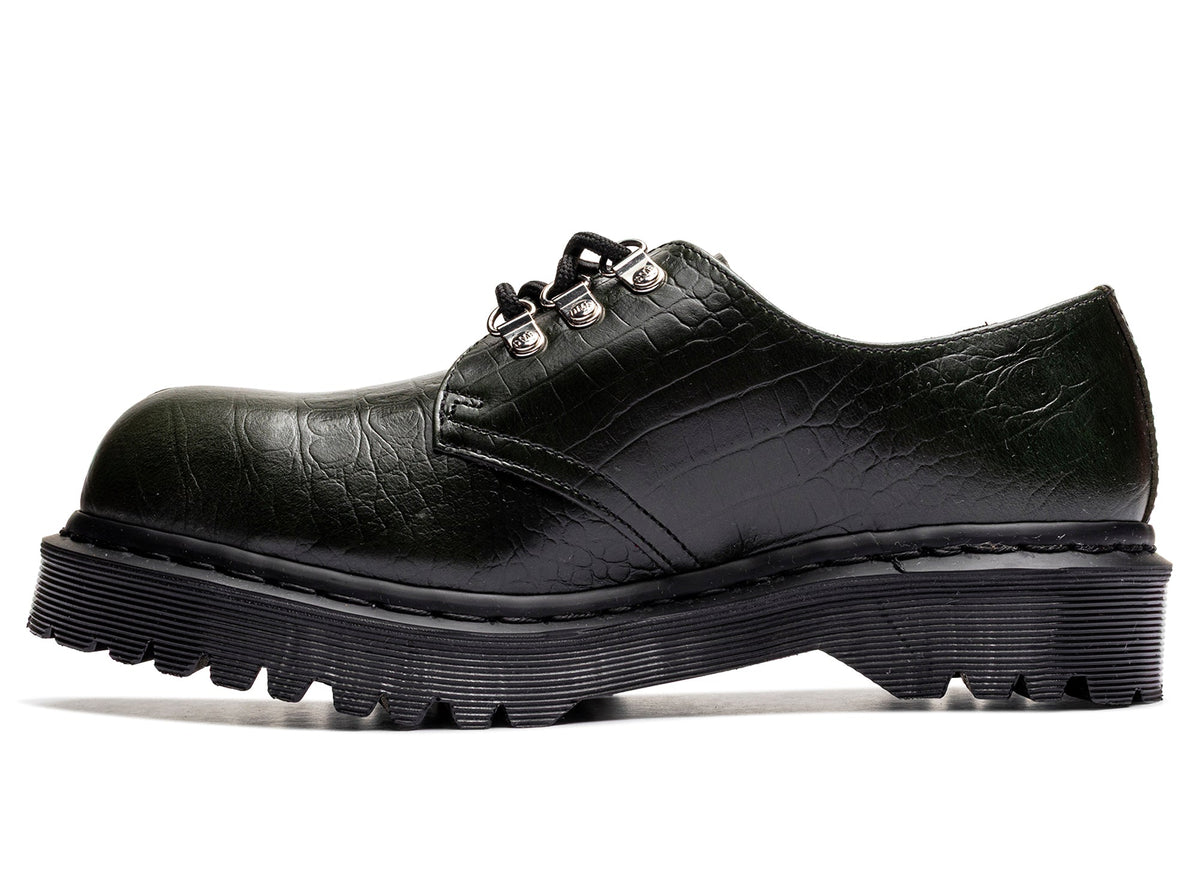 Dr. Martens Crocodile 1461 Bex Steel Toe Leather Shoes in Forest Green